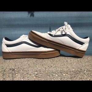 Cream and Black Leather Vans